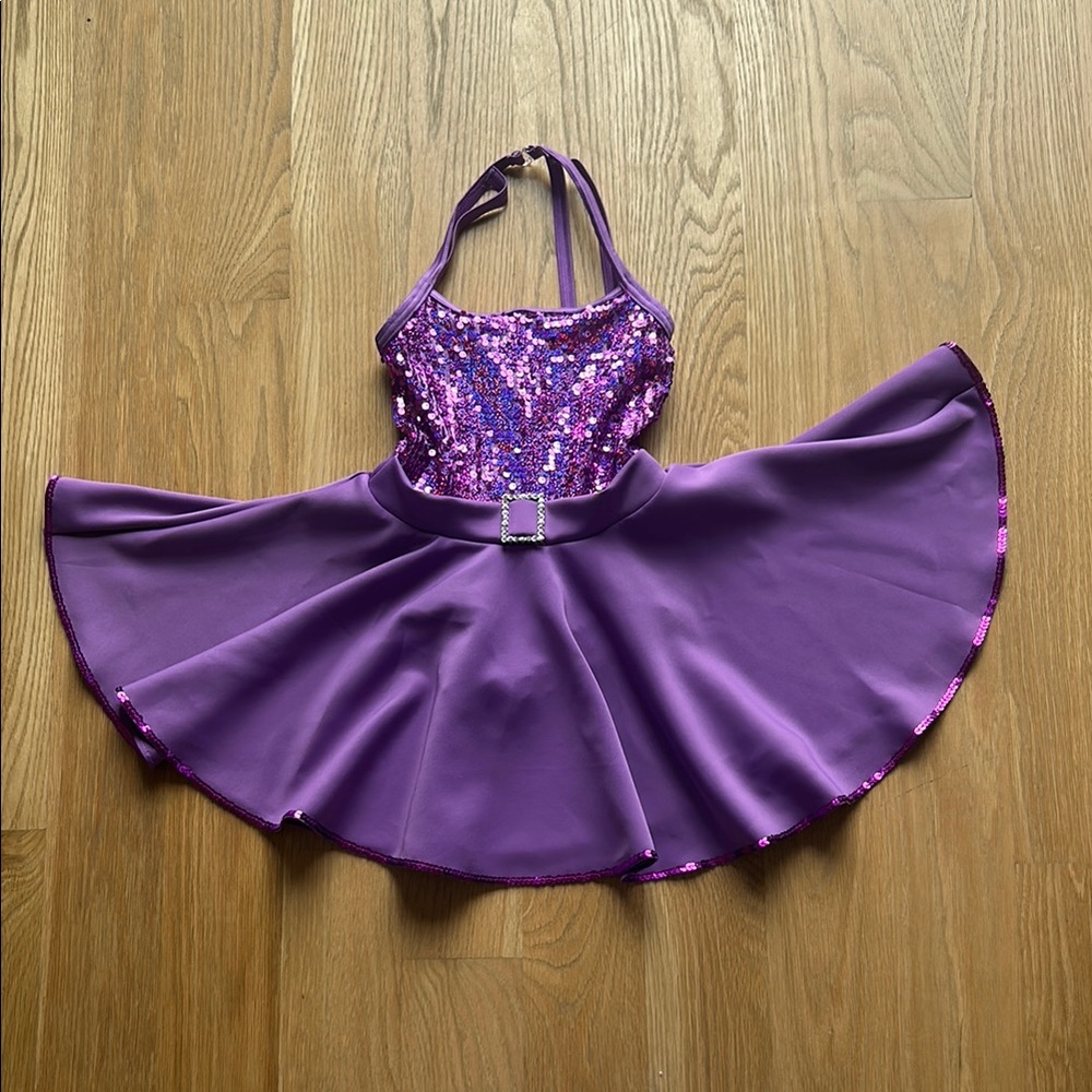 Weissman Purple Dance Costume with Sequined Bodice and Satin Skirt size (10/12)
